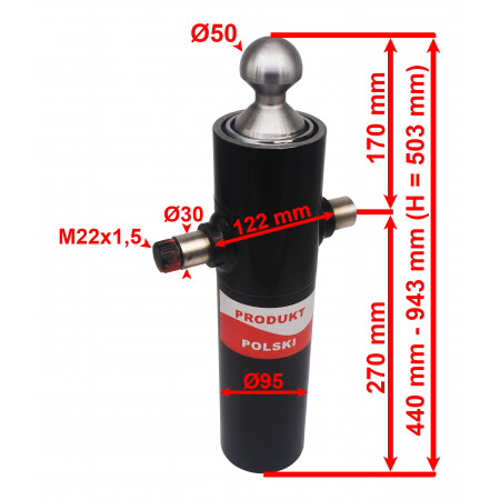 SIŁOWNIK TELESKOPOWY PRZYCZEPY AUTOSAN D-732 SKOK 503 mm + KOŁYSKA
